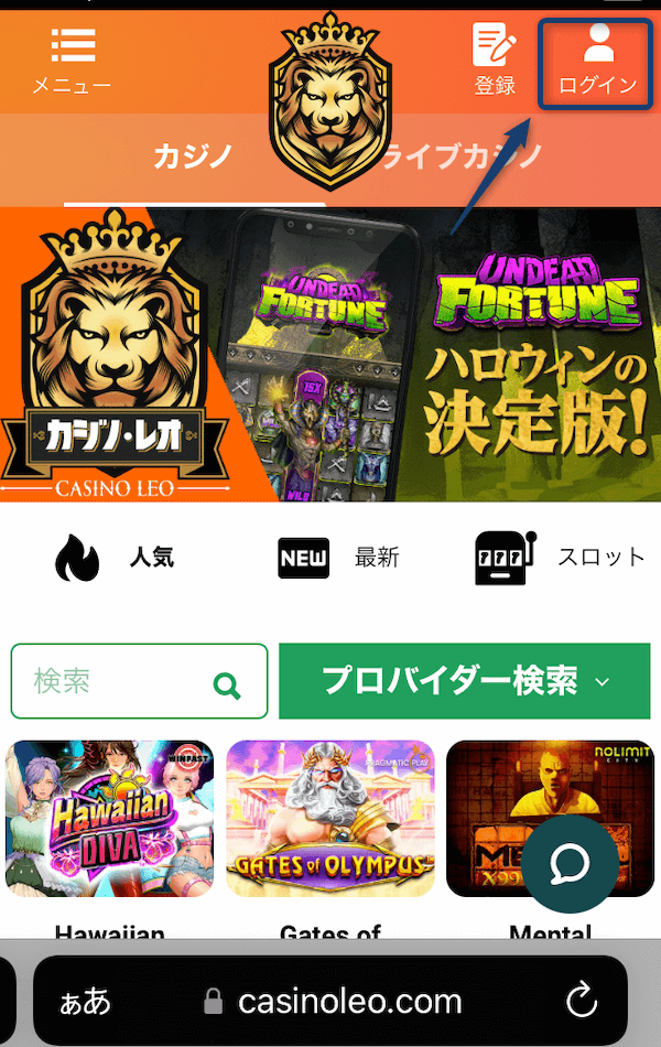 カジノレオ プレイ画像 トップ画面