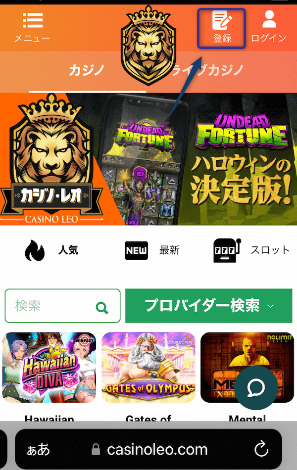 カジノレオ 登録画面