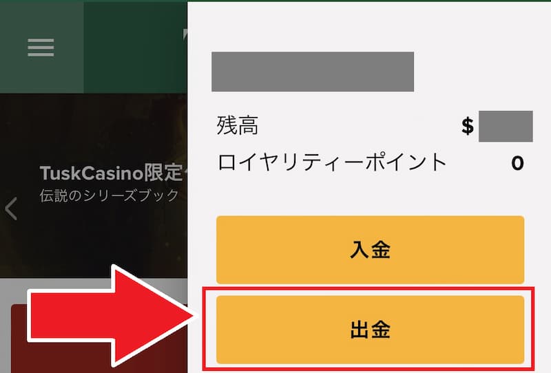 タスクカジノ 出金手順2