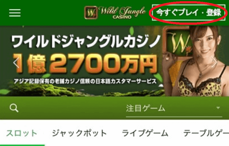 ワイルドジャングルカジノの今すぐプレイ・登録ボタンイメージ画像